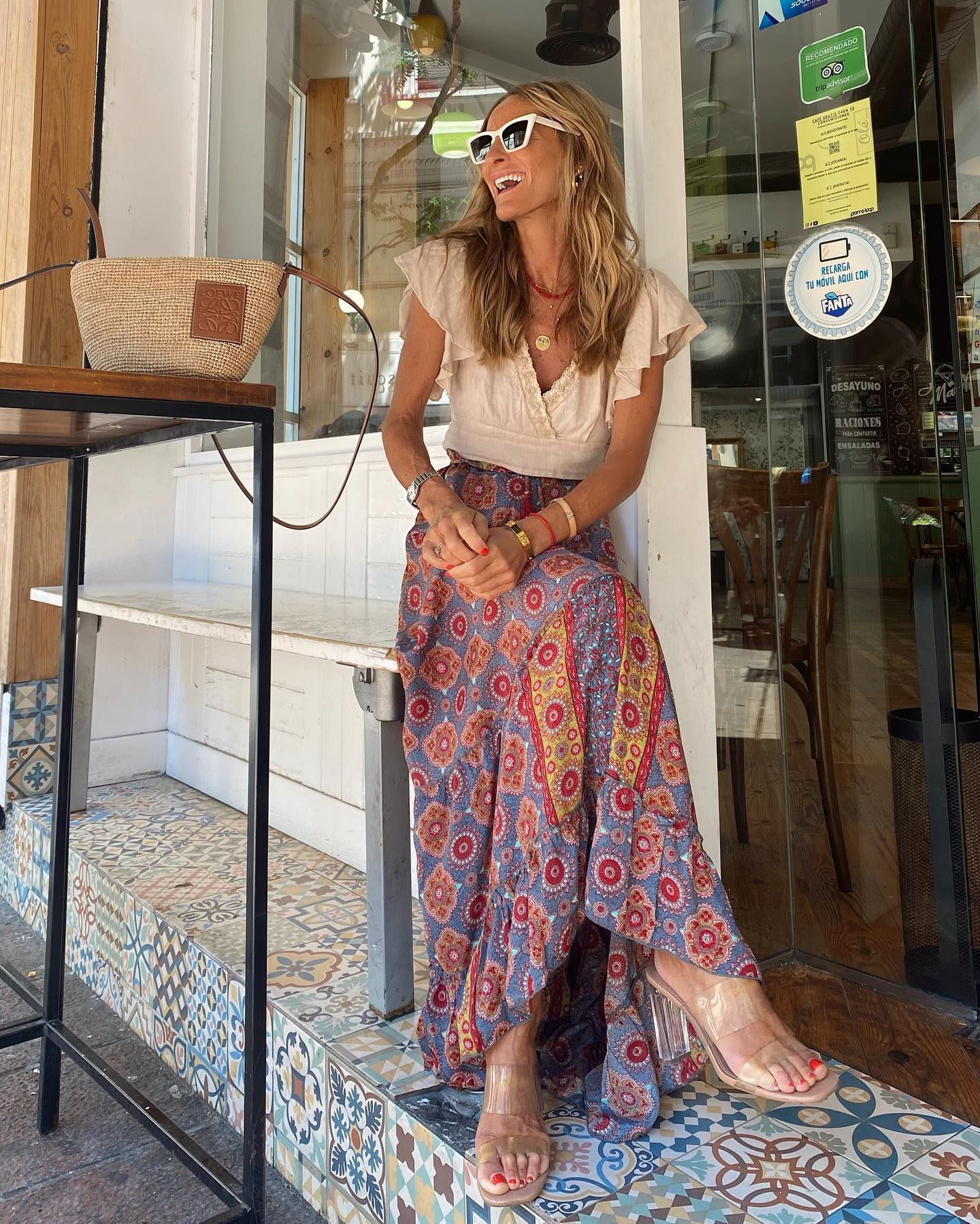 Gonna lunga con stampa mediterranea