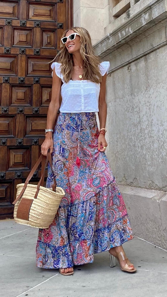 Gonna lunga con stampa mediterranea